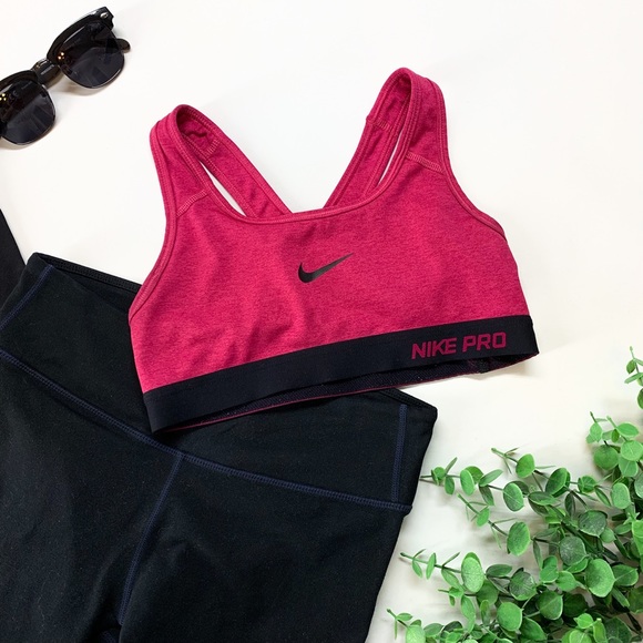 Nike Pro Dry-Fit Racerback Heather Pink Logo Sports Bra - Picture 1 of 7